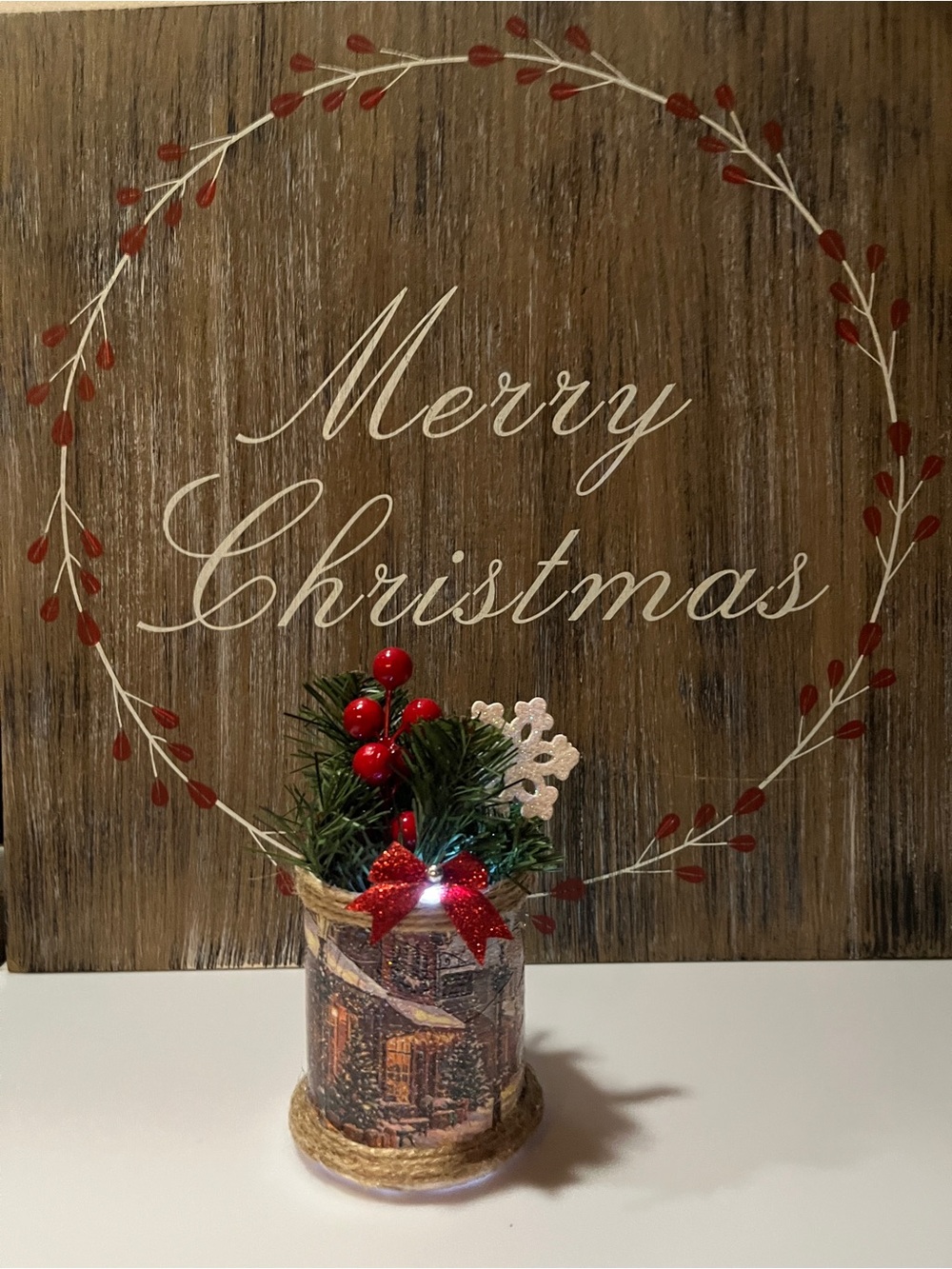 Merry Christmas LED Red Berry Holiday Jar Decor